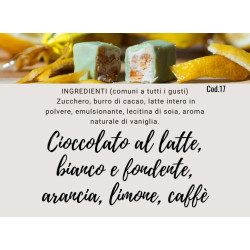 Torroncini cioccolato al latte, bianco e fondente, arancia, limone, caffè